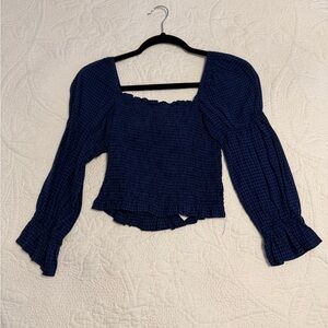 Cotton On Navy Blue Smocked Square-Neck Peasant Blouse